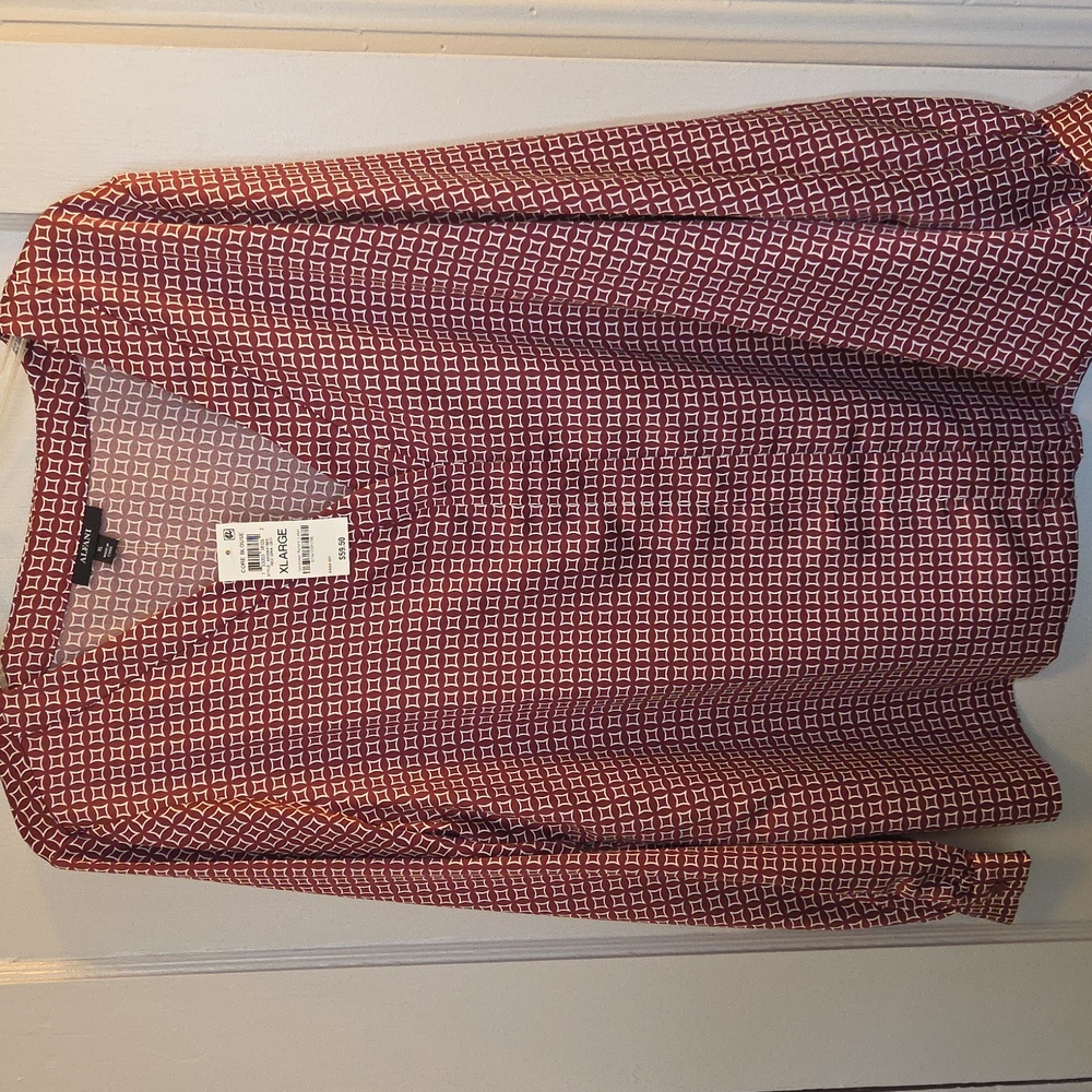 Alfani Dark Red and White Patterned Blouse XL